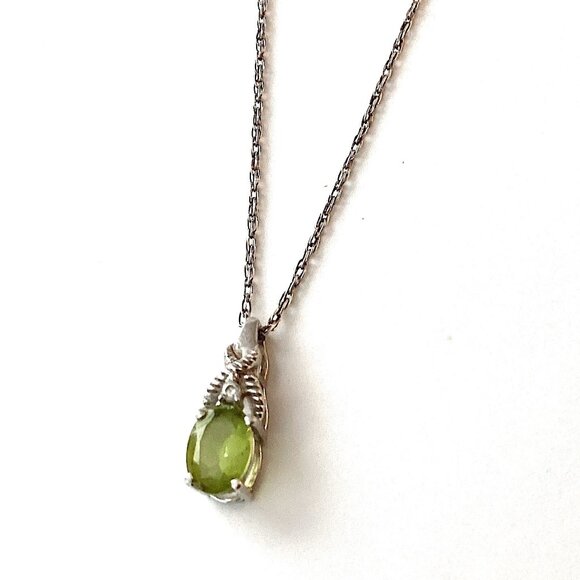 Karizia Spa Jewelry - Vintage Peridot Necklace, Sterling Silver with CZ and Green Stone Pendant